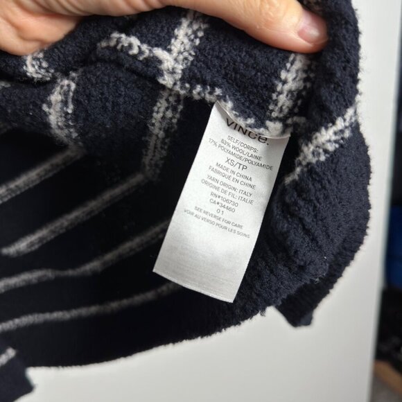VINCE Italian Wool Striped Cardigan Navy - Picture 8 of 8